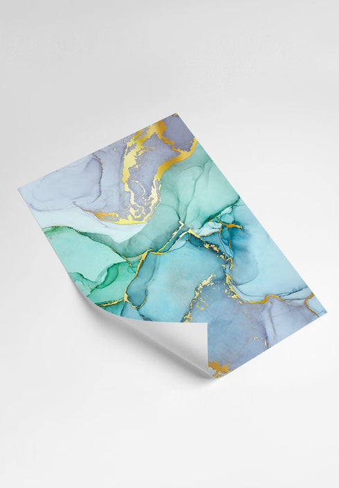 Watercolor Blue Real Gold Set Of 4 Posters 50x70cm